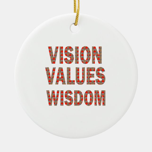 VISION Values Wisdom : Elegant Text LOWPRICE GIFTS Ceramic Tree Decoration (Front)