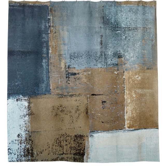 'Visionary' Neutral Abstract Art Shower Curtain (Front)