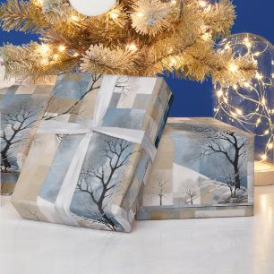 Visions of Winter Woodland Trees Patchwork Pattern Wrapping Paper