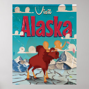 Visit Alaska Cartoon Vintage Poster