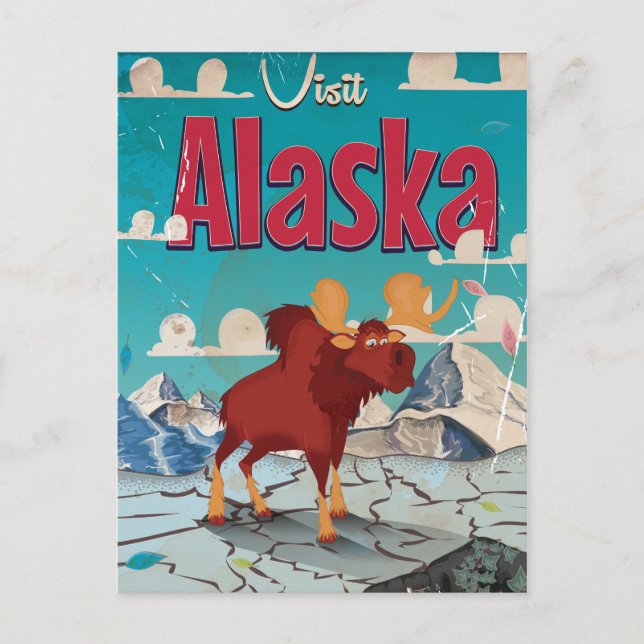 Visit Alaska Cartoon Vintage Poster Postcard (Front)