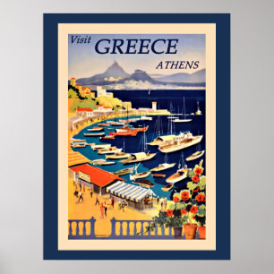 Visit Athens Greece, vintage travel poster. Poster