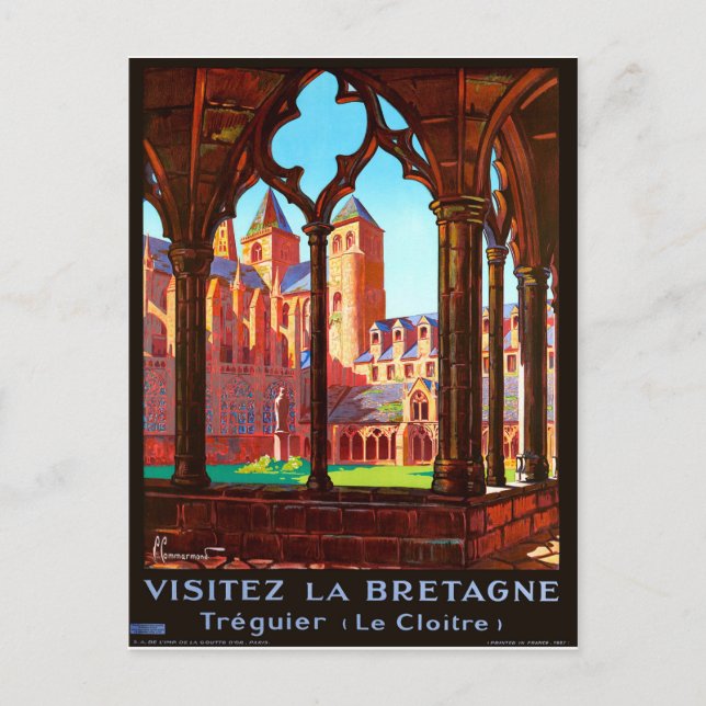 Visit Brittany, France, French cathedral, vintage Postcard (Front)