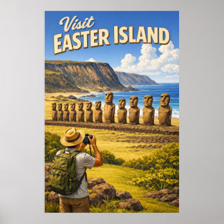 Visit Easter Island - Vintage Travel Poster