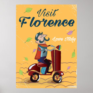 Visit Florence Italian scooter travel poster