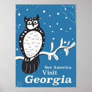 Visit Georgia USA Vintage owl poster