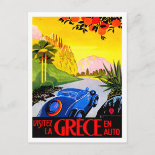 Visit Greece ~ Vintage Automobile Travel Ad Postcard