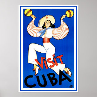 Visit Havana, Cuba, Vintage Travel Poster Maracas