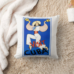 Visit Havana, Cuba, Vintage Travel Poster Maracas Cushion