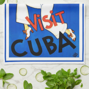 Visit Havana, Cuba, Vintage Travel Poster Maracas Tea Towel