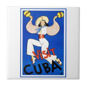 Visit Havana, Cuba, Vintage Travel Poster Maracas Tile