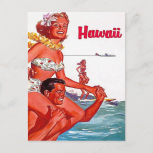 Visit Hawaii - Surfing - Vintage travel Postcard