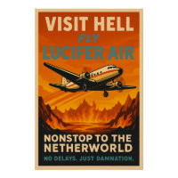 Visit Hell – Fly Lucifer Air Vintage Travel Poster