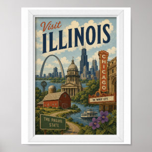 Visit Illinois Travel Vintage Poster