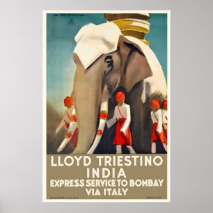 Visit India Bombay Elephant Vintage Travel Poster