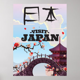 Visit Japan retro travel poster. Poster