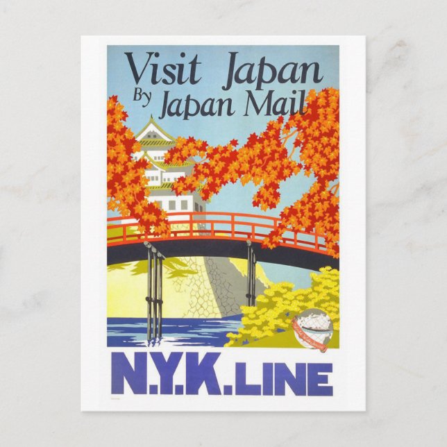 "Visit Japan" Vintage Travel Poster Postcard (Front)