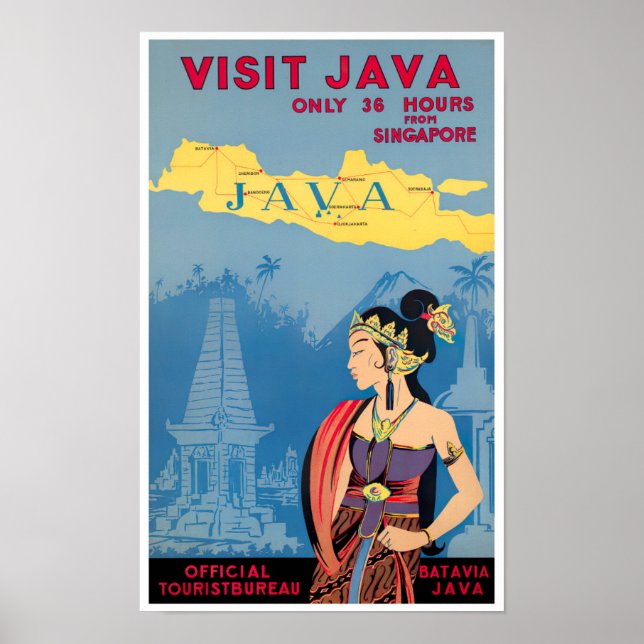 Visit Java vintage travel Poster (Front)