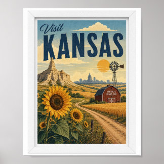 Visit Kansas Travel Vintage Poster