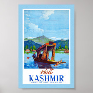 Visit Kashmir Vintage Poster Restored
