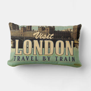 Visit London vintage poster Lumbar Cushion