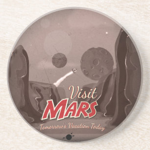 Visit Mars Vintage Poster Coaster