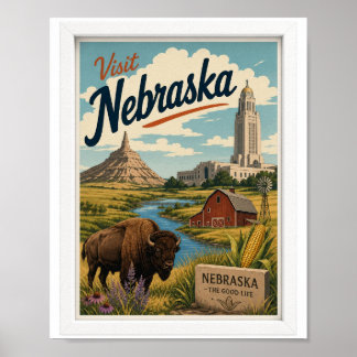 Visit Nebraska Travel Vintage Poster