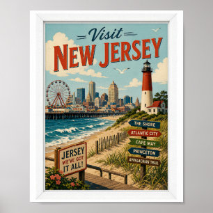 Visit New Jersey Travel Vintage Poster