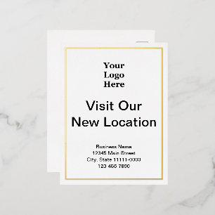 Visit Our New Location Gold White Business Logo Foil Invitation Postcard