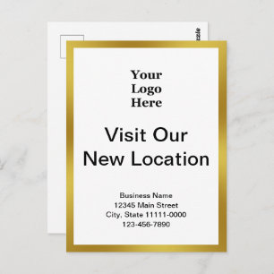 Visit Our New Location Gold White Business Logo Postcard