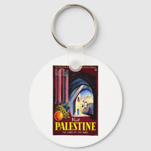 Visit Palestine Holy Land Vintage Travel Art Key Ring