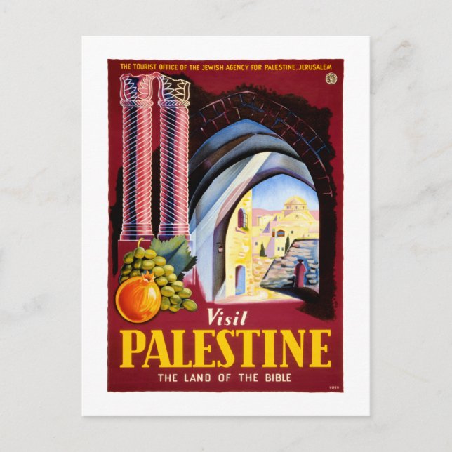 Visit Palestine Vintage Travel Poster Restored Postcard (Front)