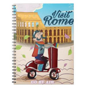 Visit Rome cartoon travel poster Spiral Notebook
