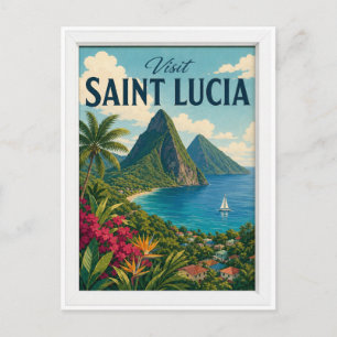 Visit Saint Lucia Travel Vintage Postcard