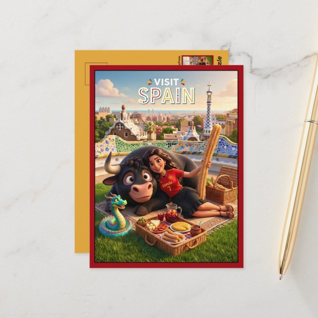 Visit Spain Quirky Travel Postcard (Front/Back In Situ)