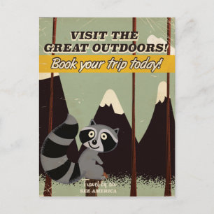 visit the great outdoors retro vintage racoon postcard