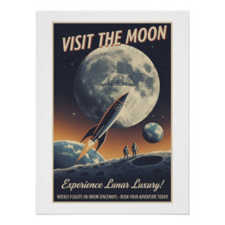 Visit the Moon - Retro travel poster