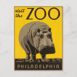 Visit The Zoo Philadelphia Hippo - Vintage WPA Postcard