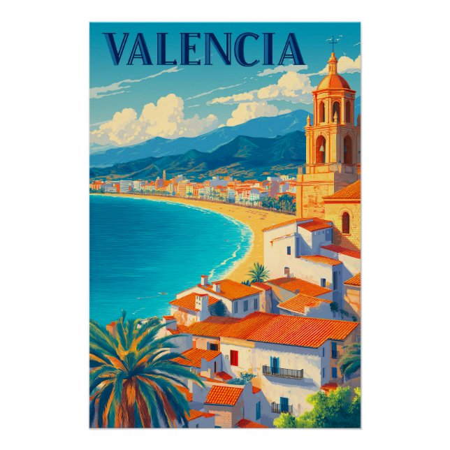 Visit Valencia Spain | Retro Travel Poster (Front)