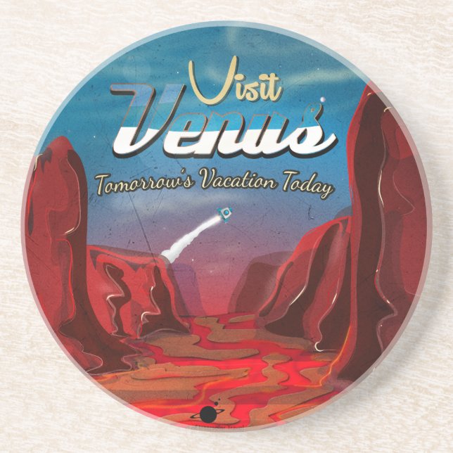 Visit Venus Vintage Poster Coaster (Front)
