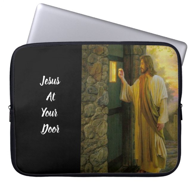 Visitation at Dawn Jesus Knocking on a Rustic Door Laptop Sleeve (Front)