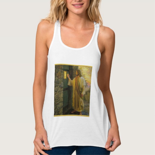 Visitation at Dawn Jesus Knocking on a Rustic Door Singlet (Front)