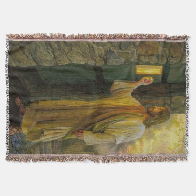 Visitation at Dawn Jesus Knocking on a Rustic Door Throw Blanket (Front)