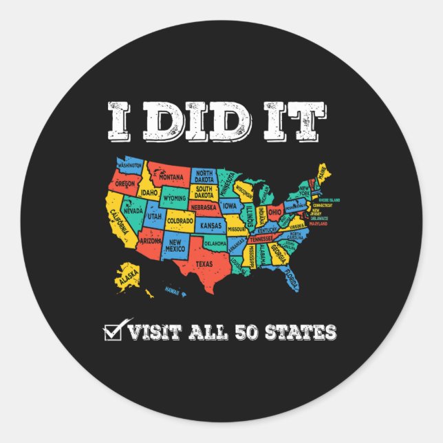 Visited All 50 States  Classic Round Sticker (Front)