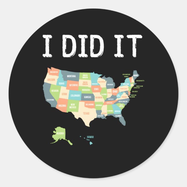 Visited All 50 States Usa Map For Travel Classic Round Sticker (Front)