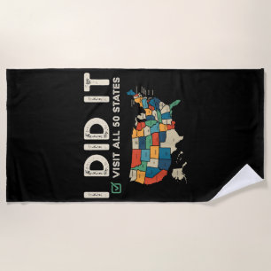 Visited All 50 US States - USA Map Travel - Visit Beach Towel