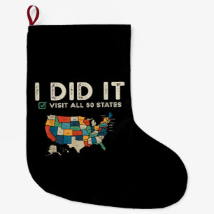 Visited All 50 US States - USA Map Travel - Visit Large Christmas Stocking