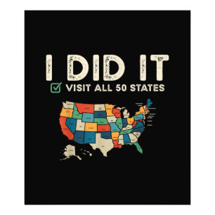 Visited All 50 US States - USA Map Travel - Visit Photo Print