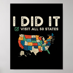 Visited All 50 US States - USA Map Travel - Visit  Poster