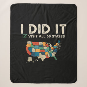 Visited All 50 US States - USA Map Travel - Visit  Sherpa Blanket